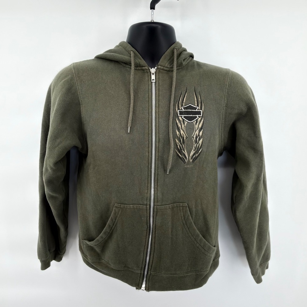 Harley Davidson Zip Hoodie Small Olive Green Wings‎ Spokane WA RK Stratman